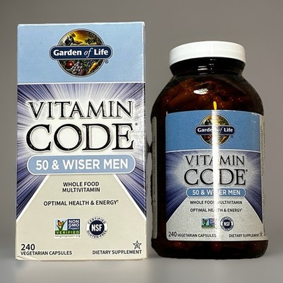 Garden of Life Vitamin Code 50 & Wiser Men 240 Veg Caps Non-GMO Exp 05/2026