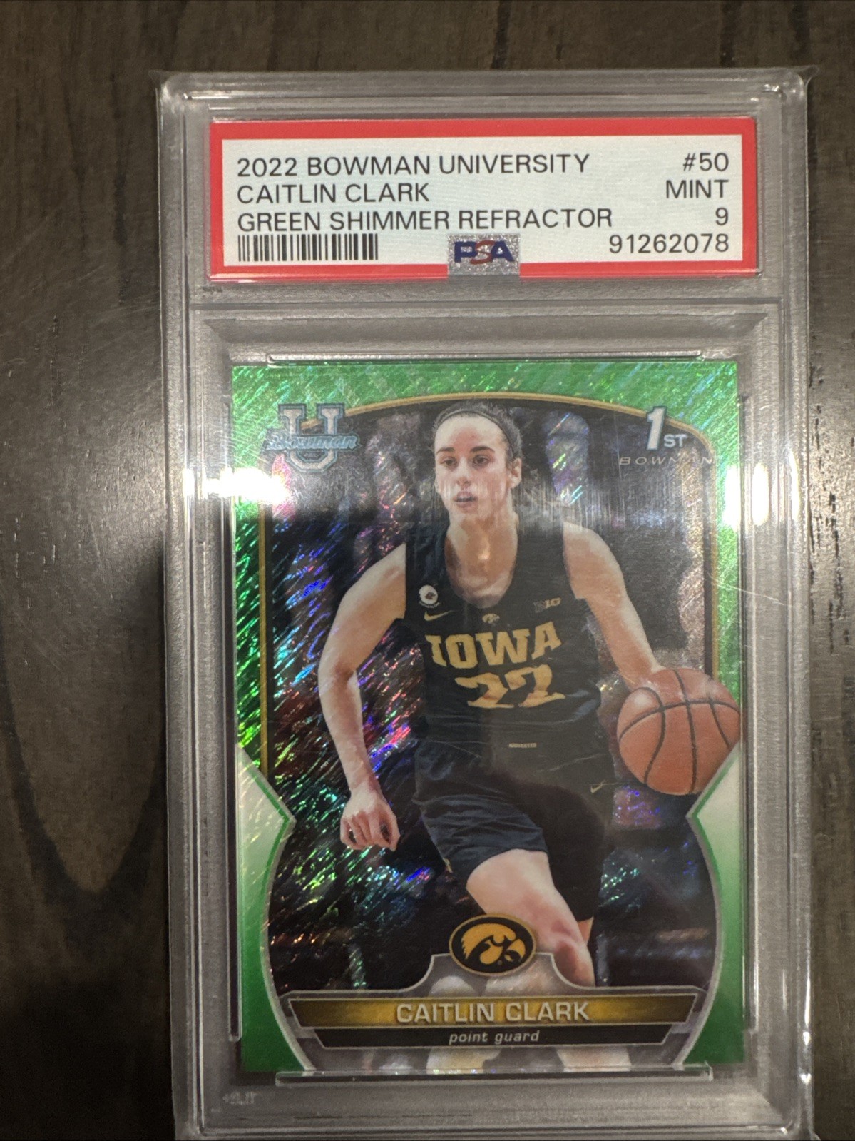 2022-23 Bowman University Chrome - Caitlin Clark #50 Green Shimmer Refractor /99