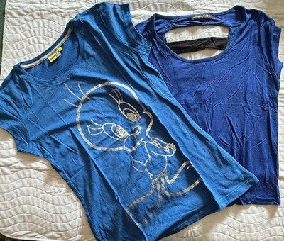2 x T-Shirt Primark Damen blau Basic-Hemd kurzarm Gr.M/40-Pulli-*Tweety*wie NEU