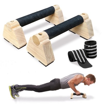 Parallettes Bars, Wooden Push Up Bars with Wrist Wraps for Men & Women, Hands...