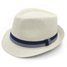 LIDHAY Short Brim Panama Hat Straw Fedora Hats for Men Women Summer Derby White