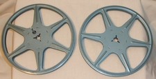 2 VINTAGE SCHERER EZ-GRIP 5" BLUE METAL REELS