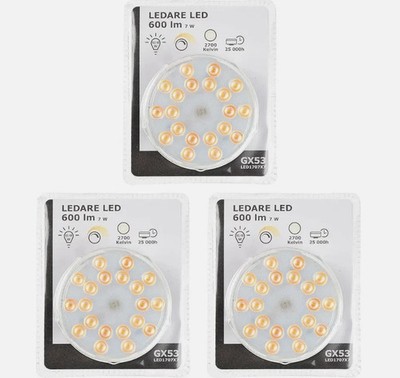 3x IKEA LEDARE GX53 LED Leuchtmittel - 600lm | dimmbar | warmweiß 2700K