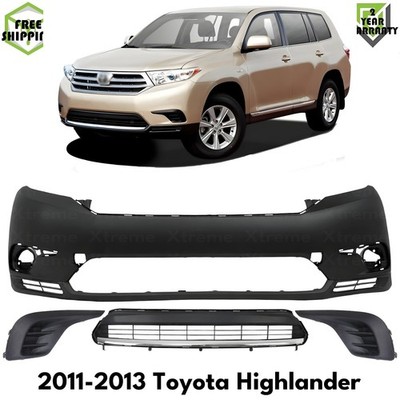 Front Bumper Cover Primed & Fog Lights Cover Kit For 2011-2013 Toyota Highlander