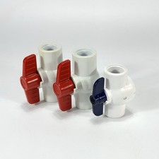 Lot of 3 PVC Ball Valves 3/4" Female Threaded NPT White Red Blue Handles