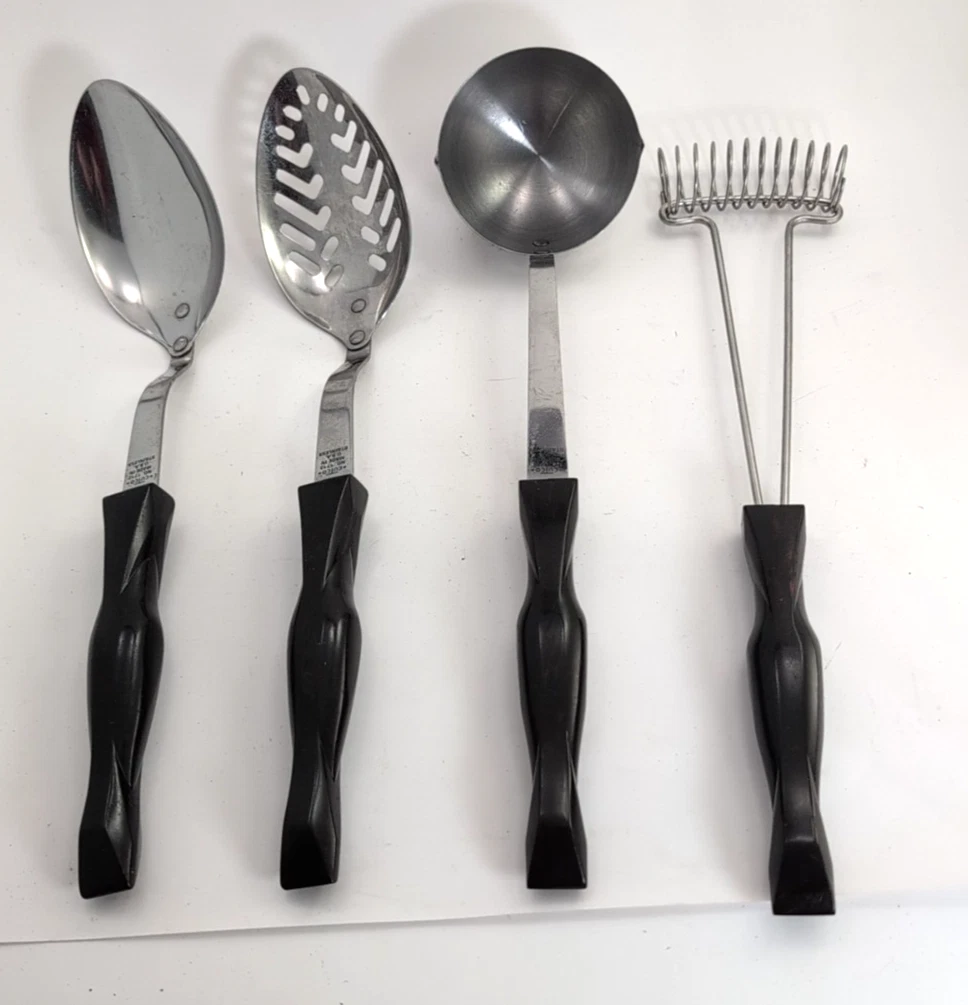 VTG Cutco 4 Pc Brown Swirl Handle Utensil Set 1712 1713 1715 USA Stainless