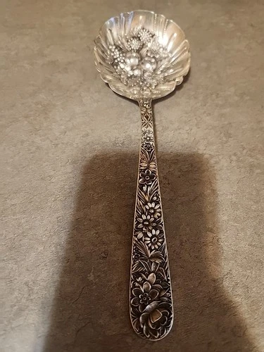 9 1/8 in - Sterling Silver S. Kirk & Son Antique Floral Repousse Serving Spoon