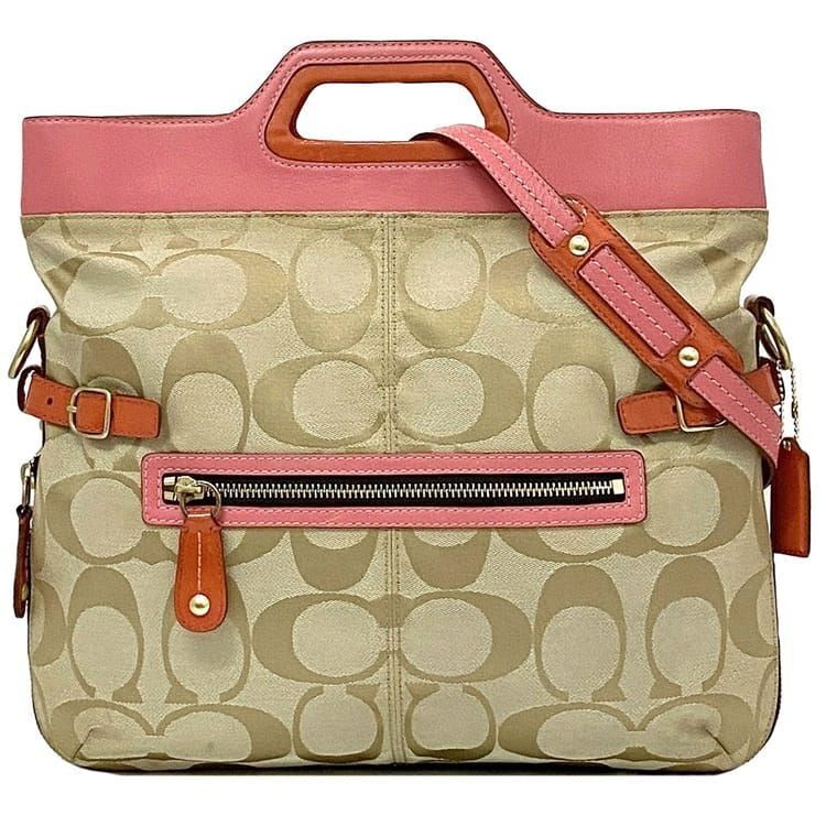 Coach Signature Beige Pink 2Way Shoulder Handbag EC-21421 13386