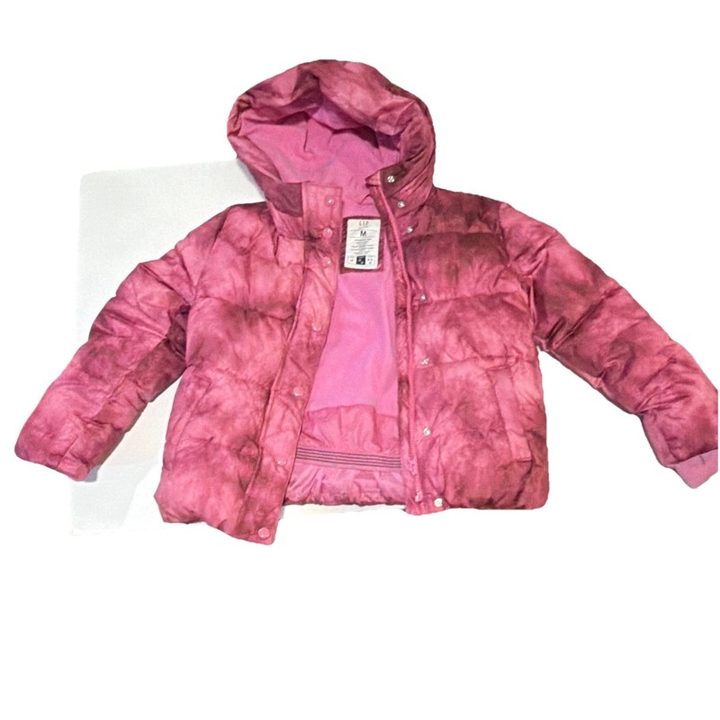 Gap Girls Pink Tie Dye Hooded Insulated Puffer Jacket Zip Closure Size M