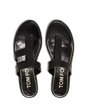 NEW Tom Ford T F Logo Black LeatherSandal Flat 37