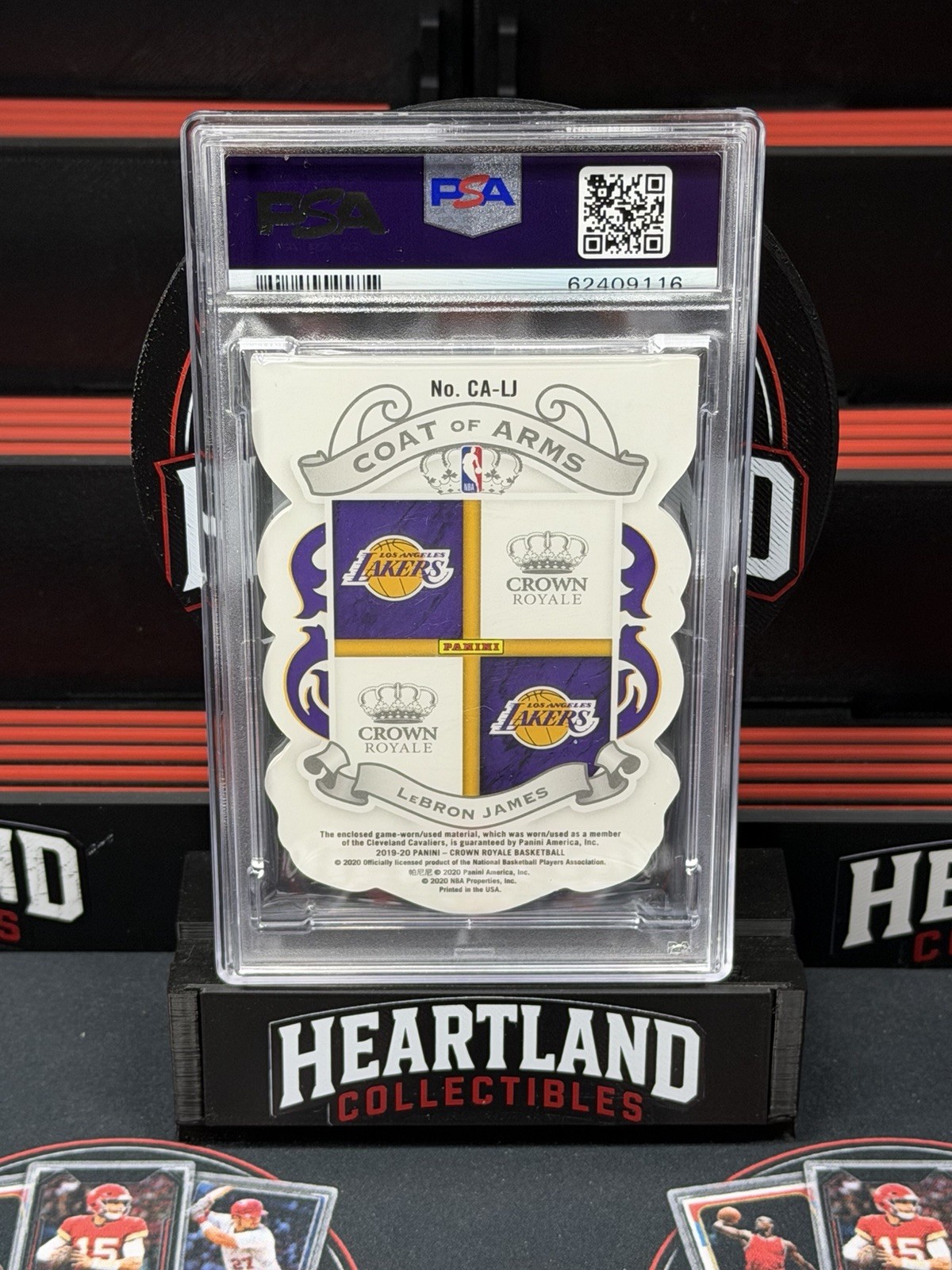 LeBron James 2019 Crown Royale Coat Of Arms Die-Cut Game Worn PATCH #CA-LJ PSA 8 view 2