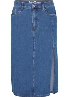 Stretch-Jeansrock mit Schlitz Gr. 36 Blau Denim Used Jeans-Rock Skirt Neu