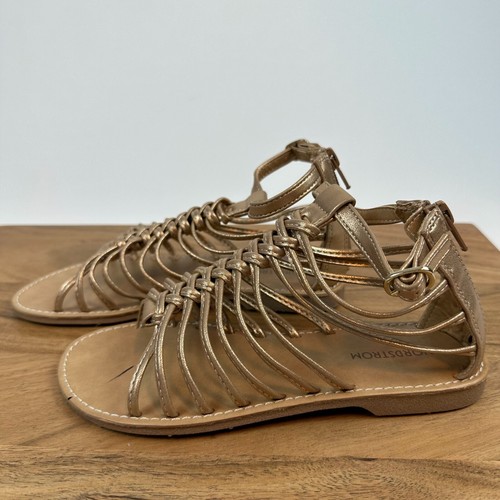 New NWOB Big Kids Nordstrom Rose Gold Gladiator Strappy Sandals Size 2 Y - Picture 3 of 9