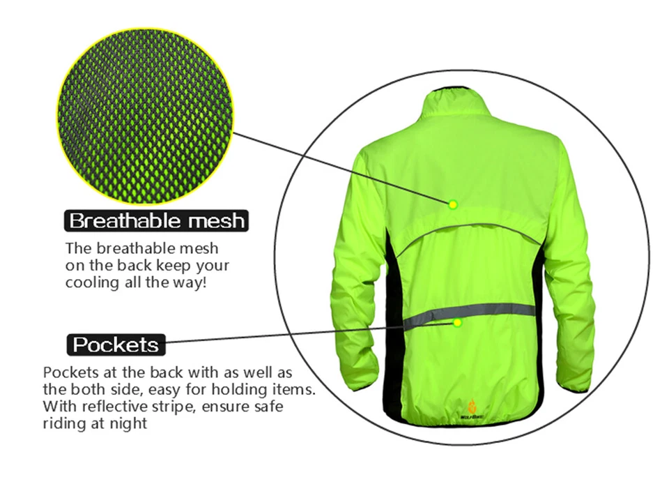 Men Cycling Jacket Windbreaker Water Repellent Reflective MTB Bike Long Sleeve - Image 4 of 4