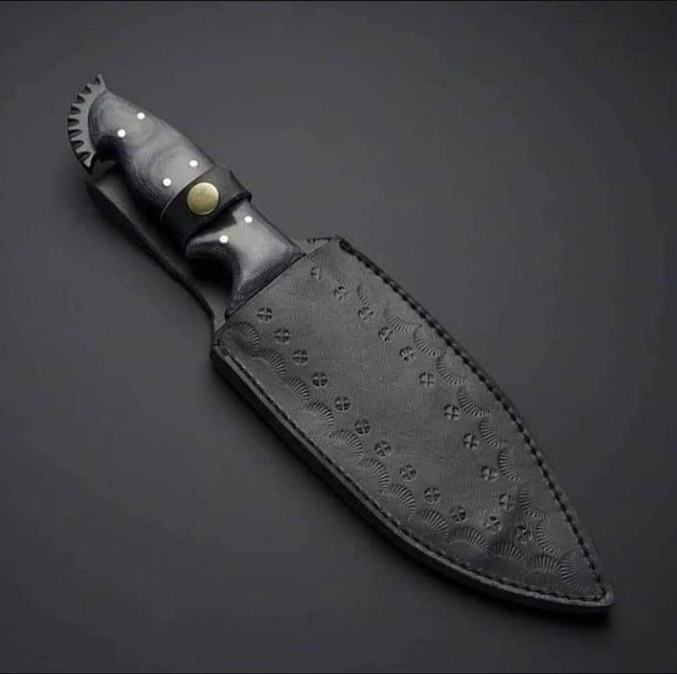 CUCHILLO DE CAZA HECHO A MANO CON RECUBRIMIENTO EN POLVO DE ACERO AL CARBONO | MANGO MICARTA de lino Foto 3 de 3