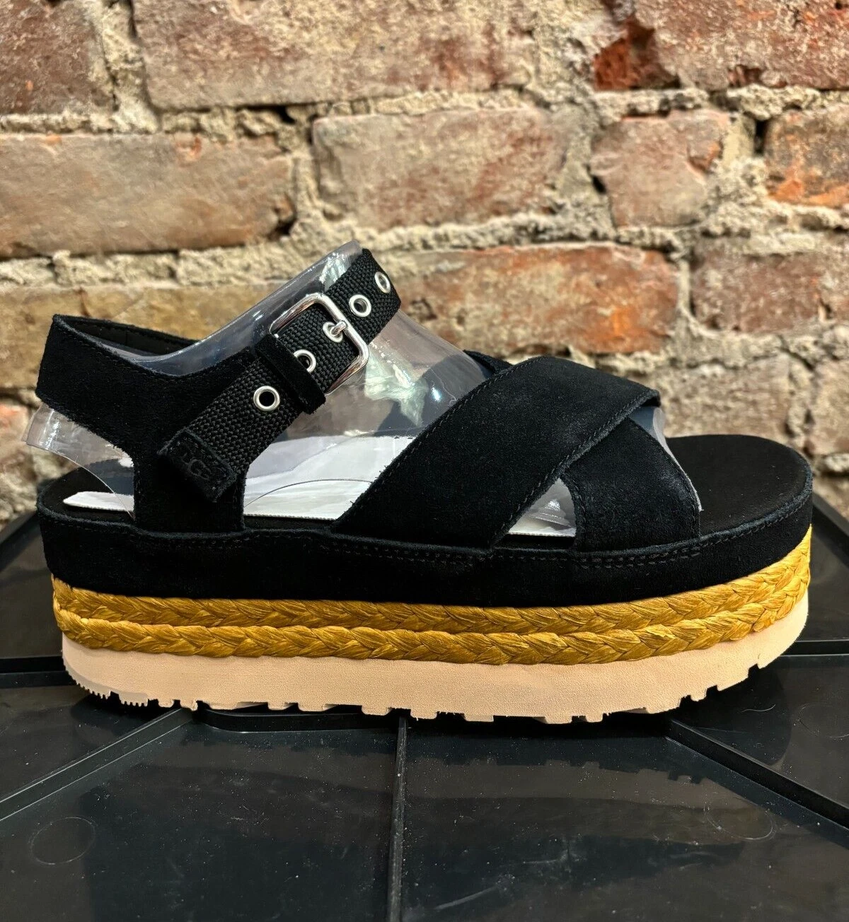 Nuovo con scatola sandalo donna Ugg Aubrey platform alla caviglia nero #1152711 (taglia 9)