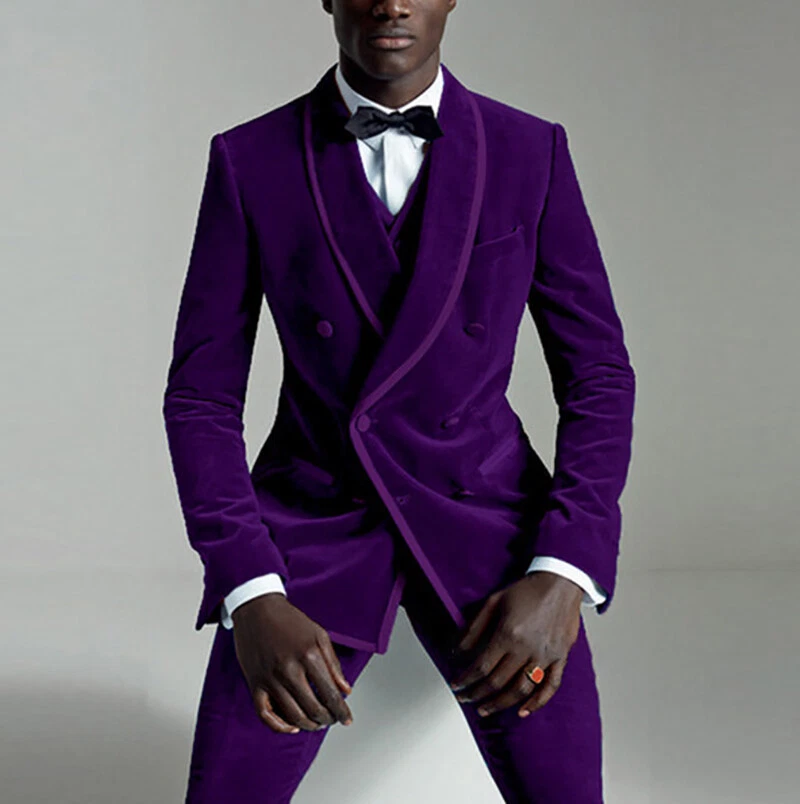 2 Piece Men Velvet Suits Dinner Jacket Formal Pants Shawl Collar Coat Wedding  - Image 2 of 4