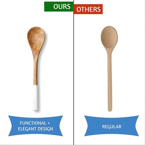 Wooden Spoons for Cooking Set for Kitchen Non Stick Cookware Tools, White - Picture 3 of 6