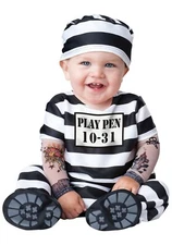 CONVICT CUTIE BABY 12-18 Months Costume Toddler Halloween Prisoner Inmate NEW