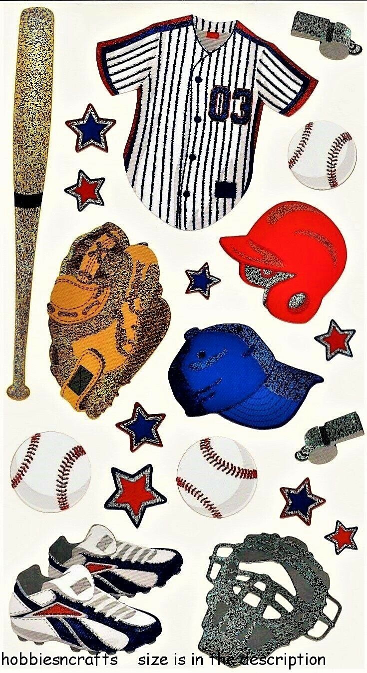BASEBALL GEAR Sticko Metallic Stickers American Sport Bat Balls Shirt