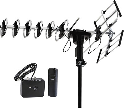 200-Mile Outdoor HD TV Antenna with Motorized 360° Rotation & Remote Control