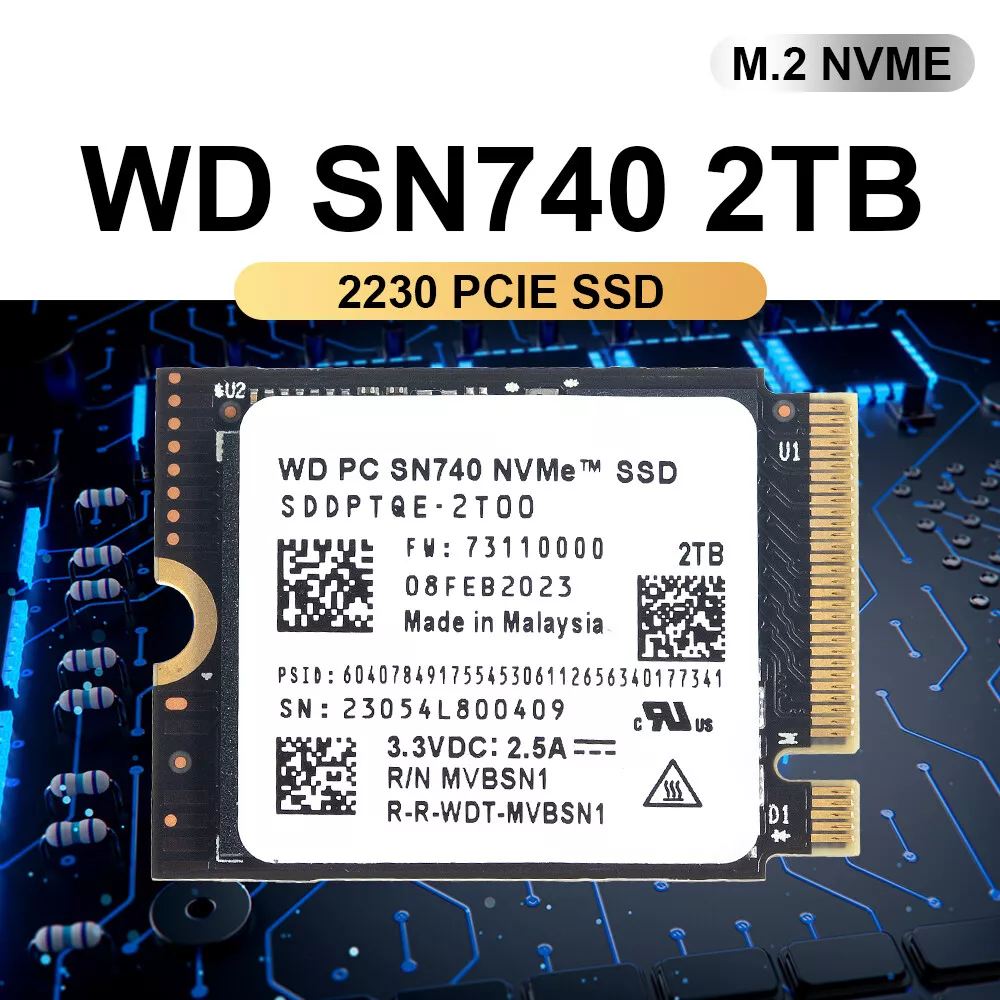 WD 2TB M.2 2230 SSD NVMe PCIe4x4 PC SN740 For Steam Deck ASUS ROG