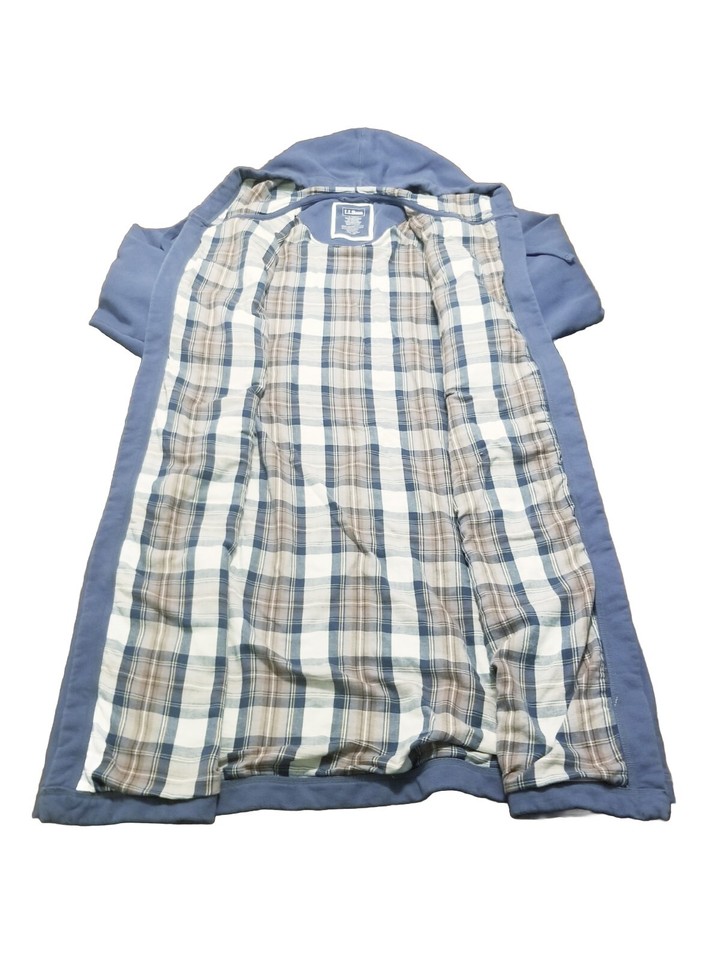 L.L. Bean Robe Men’s Size Large Blue Flannel Lined Rugby Hooded Heavy