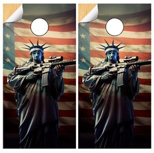 C342 Liberty Flag Cornhole Board Wraps LAMINATED Wrap Decals Vinyl Sticker Skins