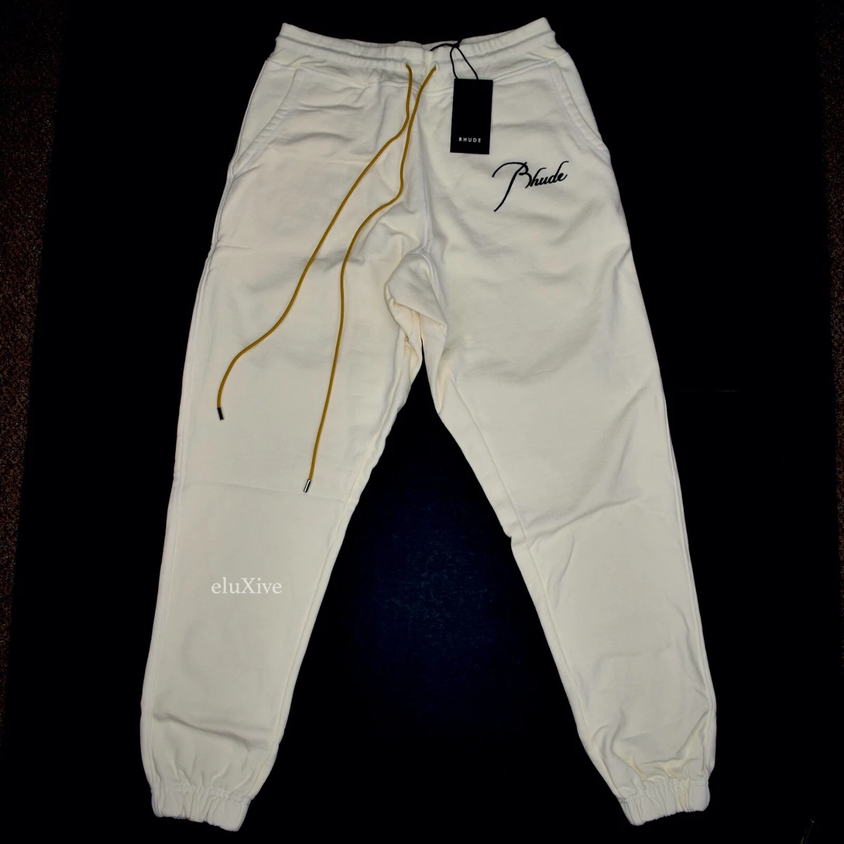 NWT $635 Rhude Cream White Logo Embroidered Lounge Pants Sweatpants XL  AUTHENTIC