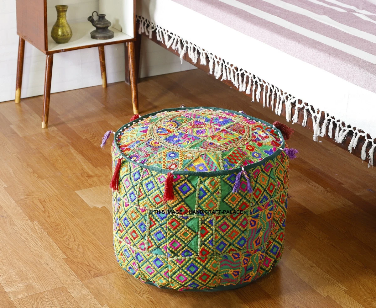 Indian Pouf Ottoman Bohemian Ottoman Poufs Foot Stool Bean Bag Sofa Poufs Cover