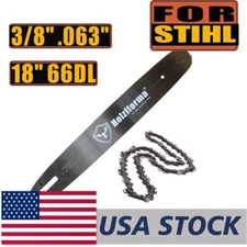 US 18Inch 3/8 .063 66DL Chainsaw Guide Bar & Chain for Stihl MS380 MS440 MS460