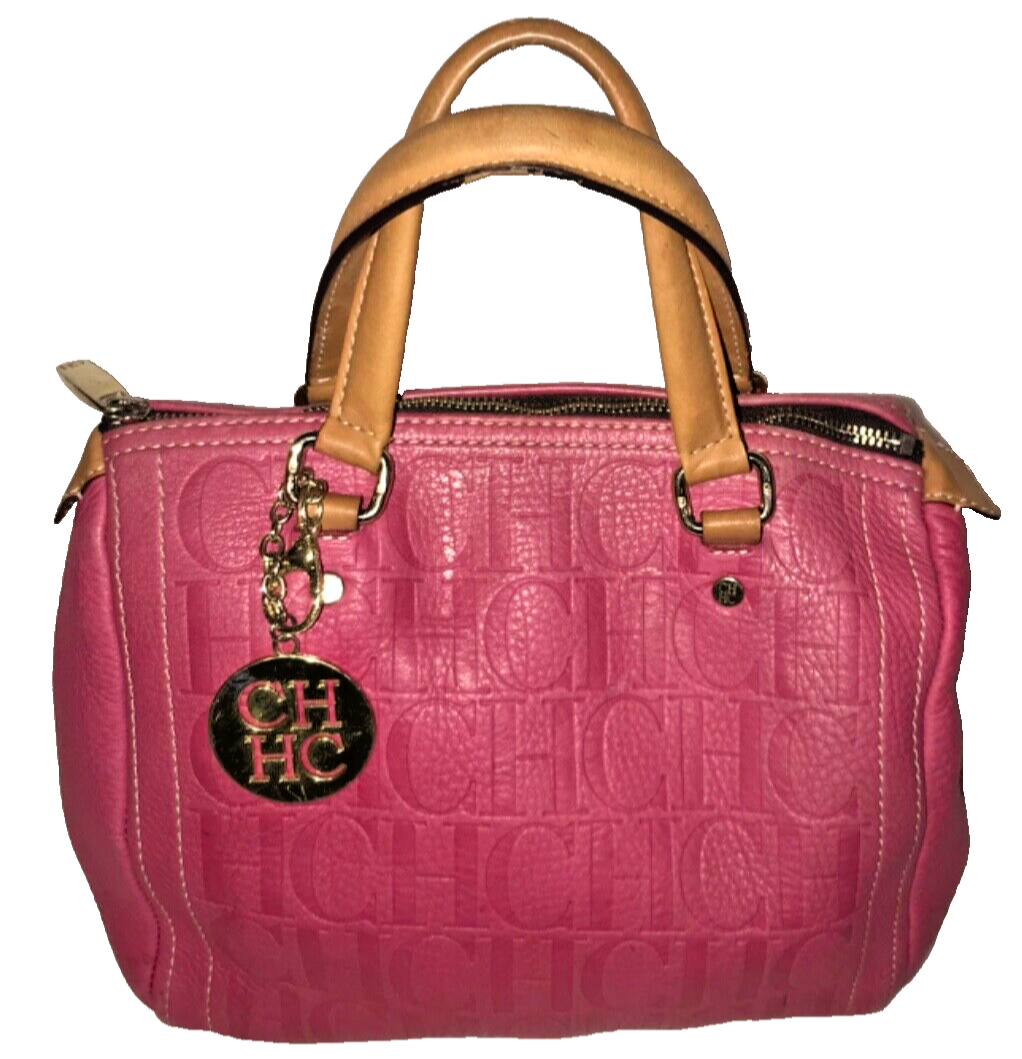 Carolina Herrera Pink/Beige Monogram Embossed Leather Andy Carolina Herrera Pink/Beige Monogram Embossed Leather Andy