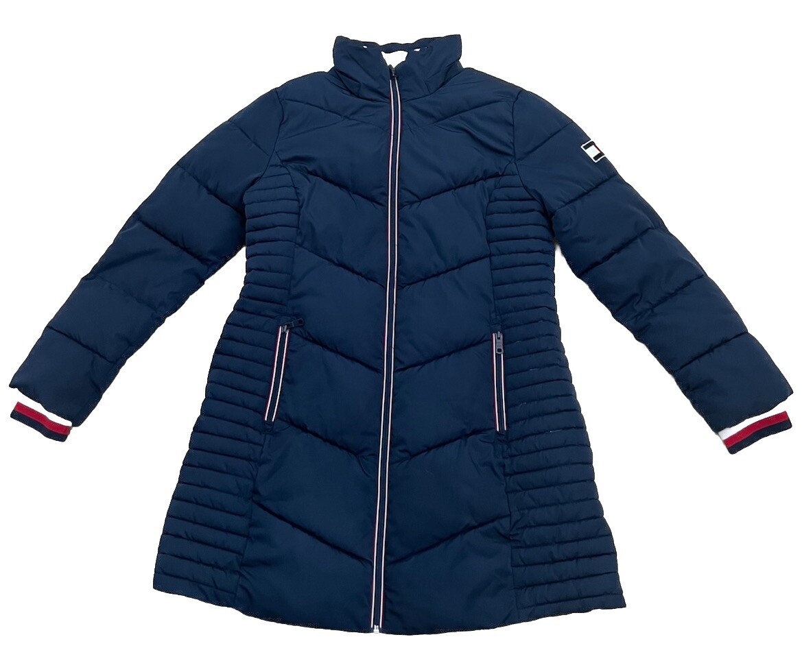 Navy Blue Tommy Hilfiger Puffer Quilted Long Jacket/Coat Women Sz L