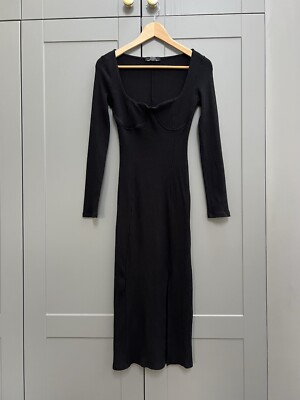 strapless open back dress Kira Ribbed Knit Sleeveless Midi Dress in black main image 0