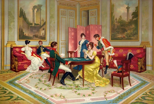 LLuxury aristocratic gathering playing cards painting Printed on canvas L3676