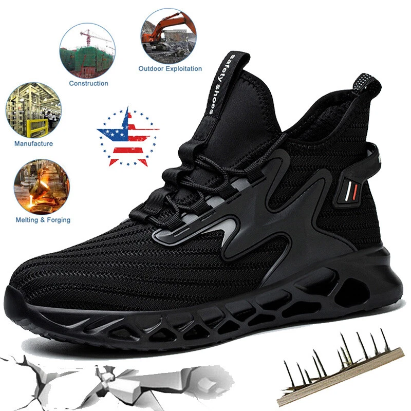 Indestructible Safety Shoes Steel Toe Work Boots Black Mens Sneakers Breathable
