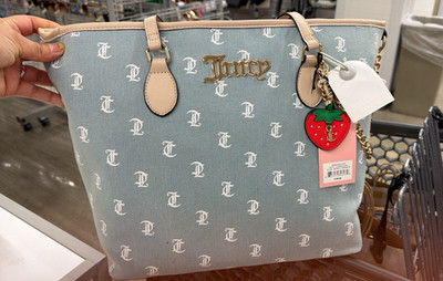 Juicy Couture Blue Logo Tote with Embroidered Strawberry Bag Charm