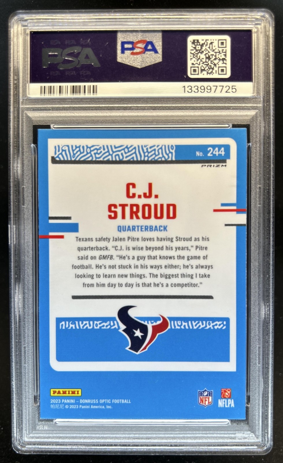 2023 Panini Donruss Optic C.J. Stroud Holo Prizm RC Rated Rookie #244 PSA 10 view 2