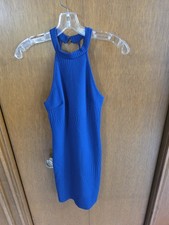 Charlotte Russe Blue Knit Halter Strappy Back Bodycon Mini Dress Sleeveless S