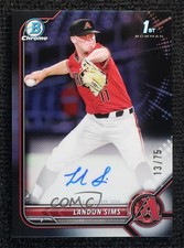 2022 Bowman Draft Chrome Pick Black Refractor 13/75 Landon Sims Auto 0vg0