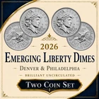 2026 SemiQ Emerging Liberty Dimes - P & D Mints ~ Uncirculated ~ Two Coin Set!