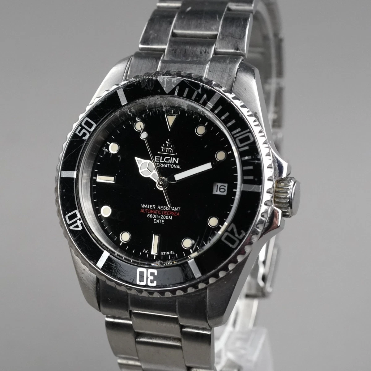 Elgin Stainless Steel Band Wristwatches with Rotating Bezel for