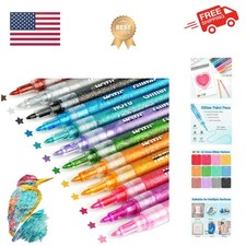 Glitter Markers Pen, 12 Glitter Colors Paint Pens Sparkly Metallic Shimmer Ac...