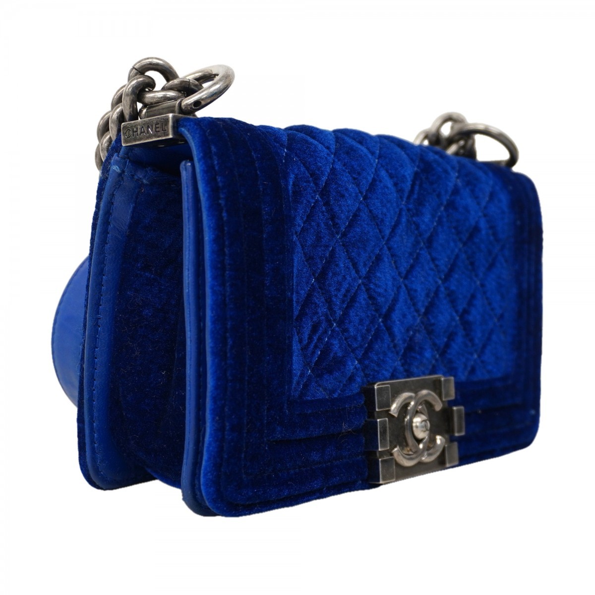 Auth [6ba1025] CHANEL Shoulder Bag Boy chanel ChainShoulder Velor Blue Silve... thumbnail 2