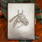 Engraved Horse Engine Turned Antique Sterling Silver Cigarette Card Case