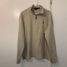 Polo Ralph Lauren Estate Rib Quarter-Zip Pullover - Heather Beige Tan Mens Large