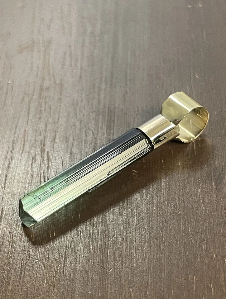 14K massives Gold blauer Turmalin Edelstein Kristall Halskette Anhänger! - Bild 4 von 4