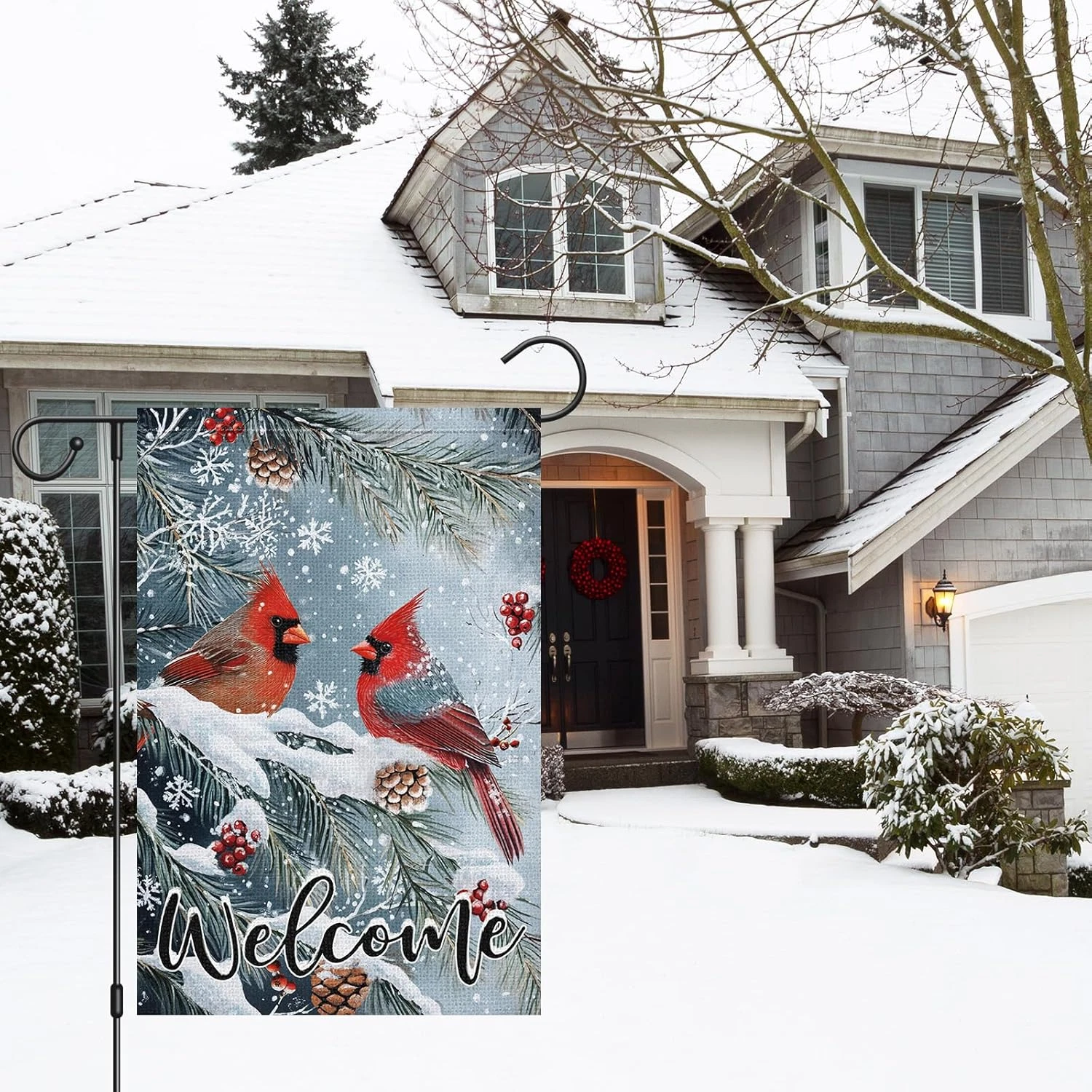 Welcome Winter Garden Flag Cardinal Red  Christmas Yard Flag