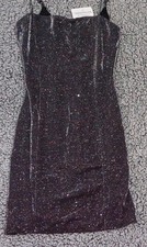 Windsor Black Glitter Bodycon Mini Dress Spaghetti Strap Size S