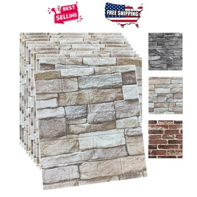 3D Brick Wallpaper Peel and Stick Foam Wall Panels 10PCS Faux Stone Rock Color